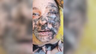 Girl getting spit on her disgusting face, dirty like a pig.
