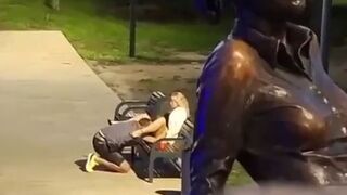 Guy eating pussy in public.