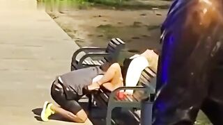 Guy eating pussy in public.
