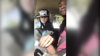Passenger masturbating the car driver who agrees to give her a ride.