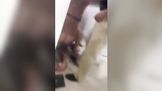 Two drunk lesbians are interrupted during oral sex in a women's bathroom.