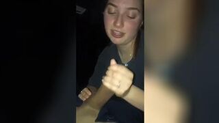 Girl showing how to give her boyfriend a blowjob.