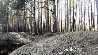 Naked Teen Walks in Spring Forest