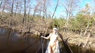 Naked Teen Walks in Spring Forest